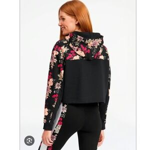 Puma Floral Print Cropped Hoodie Sweatshirt Black Pink Womens XL EXTRA LARGE OOS